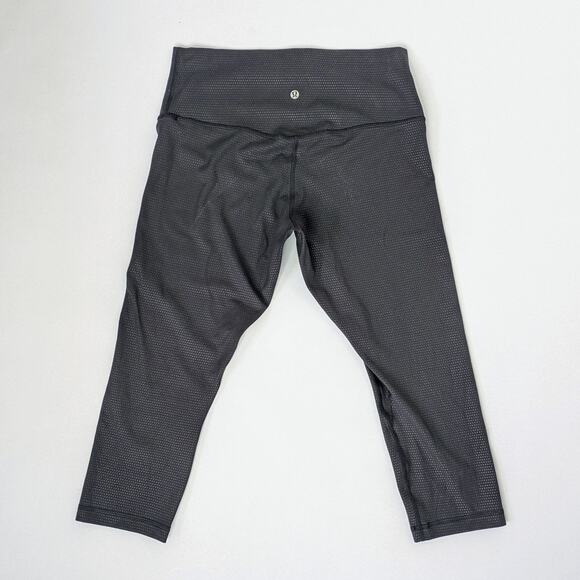 Lululemon Capris Align High Rise Crop 21 Womens 12 Gray Polka Squat Emboss Black - Picture 9 of 9